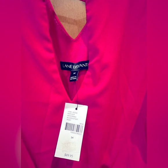 LANE BRYANT HOT PINK COLD SHOULDER DRESS with ASYMETRICAL HEM, NWT - Picture 3 of 7